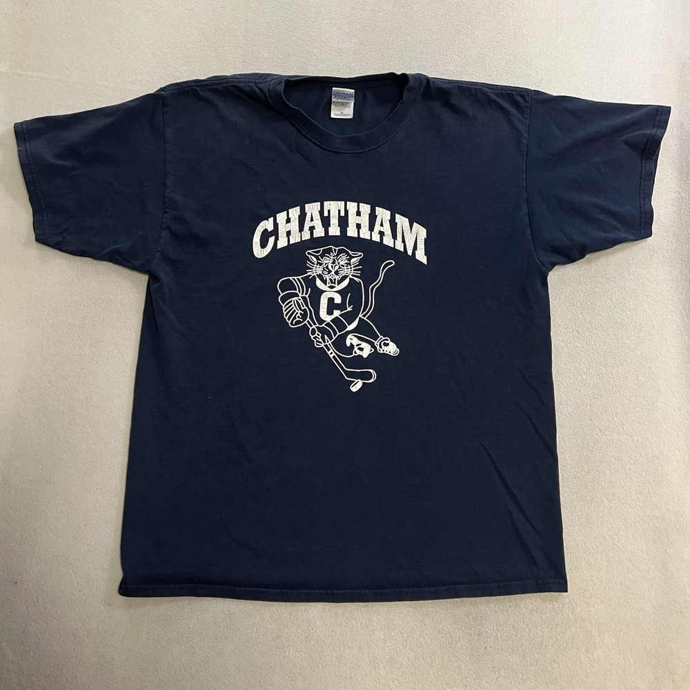 Vintage Chatham University Cougars T-Shirt Men's Size XL Blue Lacrosse Y2K Tee